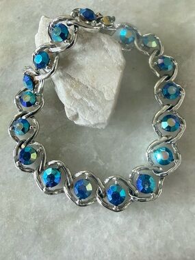 Aurora Borealis Crystal Rhinestone Silver Tone Bracelet NEW